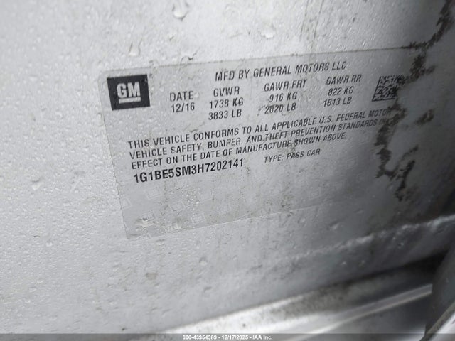 1G1BE5SM3H7202141 Chevrolet Cruze Lt Auto