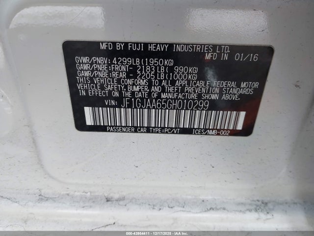 Subaru Impreza 2.0i 2016 JF1GJAA65GH010299 Image 9