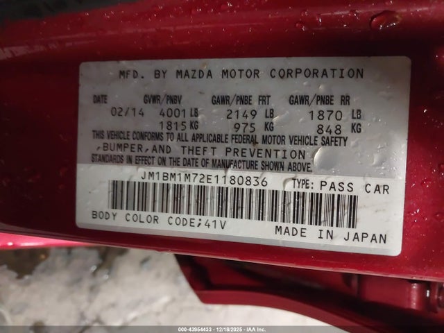 Продажа на аукционе авто 2014 Mazda Mazda3 I Grand Touring, vin: JM1BM1M72E1180836, номер лота: 43954433