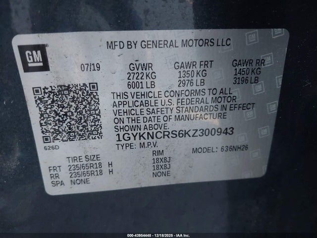 Aukcja sprzedaży 2019 Cadillac Xt5 Luxury, vin: 1GYKNCRS6KZ300943, numer aukcji: 43954448