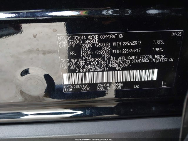 JTMRWRFV4SJ069414 Toyota Rav4 Hybrid Xle
