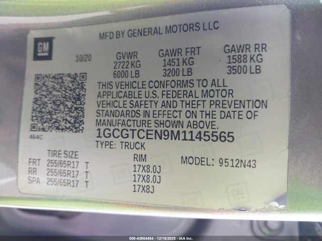 1GCGTCEN9M1145565 Chevrolet Colorado 4wd Short Box Lt