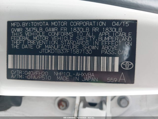 Toyota PRIUS C 2015 JTDKDTB37F1587130 Image 9