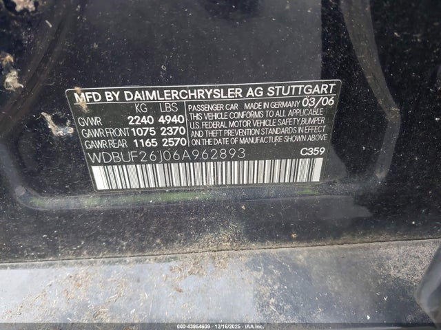 Aukcja sprzedaży 2006 Mercedes-benz E 320 Cdi, vin: WDBUF26J06A962893, numer aukcji: 43954609