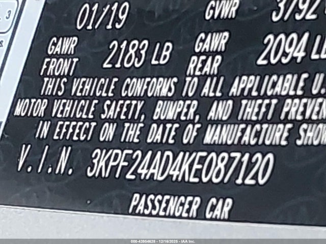 3KPF24AD4KE087120 KIA Forte Lxs