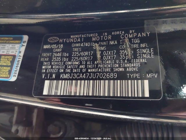 Продажа на аукционе авто 2018 Hyundai Tucson Sel, vin: KM8J3CA47JU702689, номер лота: 43954634