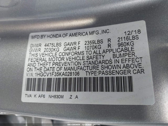 1HGCV1F35KA028106 Honda Accord Sport