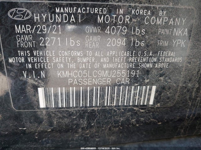 KMHC05LC9MU255191 Hyundai Ioniq Hybrid Limited
