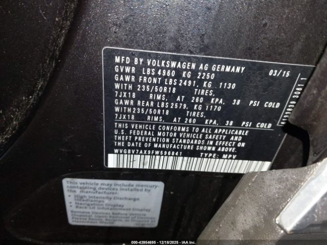 2015 VOLKSWAGEN TIGUAN WVGBV7AX9FW596841 Photo 8