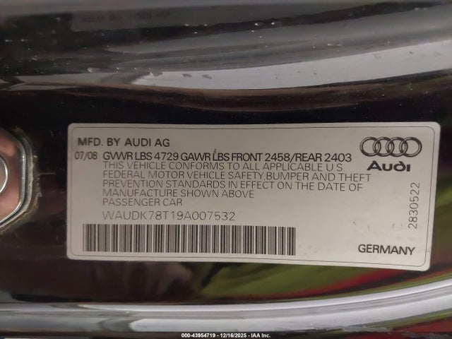2009 AUDI A5 WAUDK78T19A007532 Photo 8