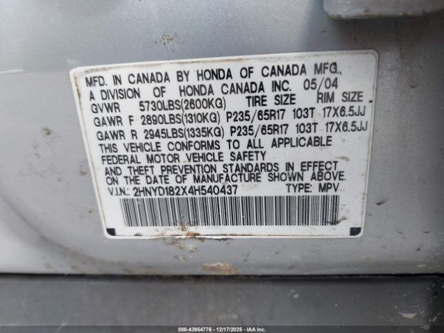 2004 ACURA MDX 2HNYD182X4H540437 Photo 8