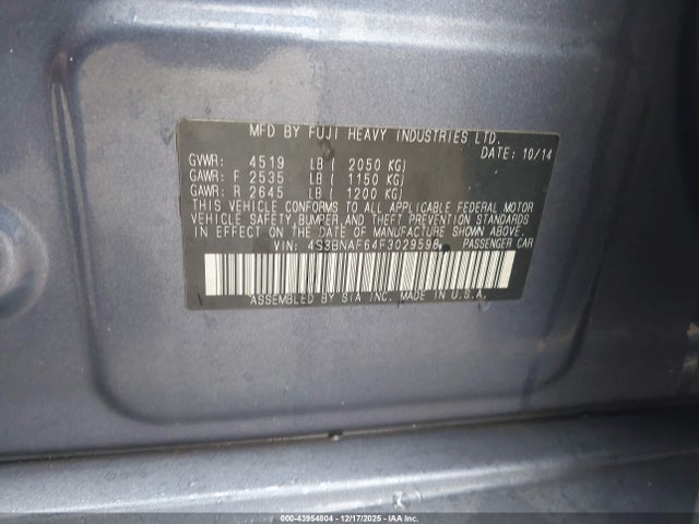 Subaru Legacy 2.5i Premium 2015 4S3BNAF64F3029598 Image 9