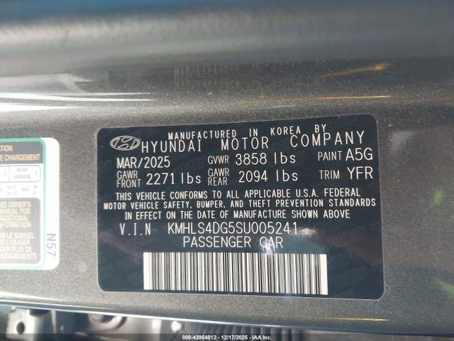 Aukcja sprzedaży 2025 Hyundai Elantra Sel Convenience, vin: KMHLS4DG5SU005241, numer aukcji: 43954812