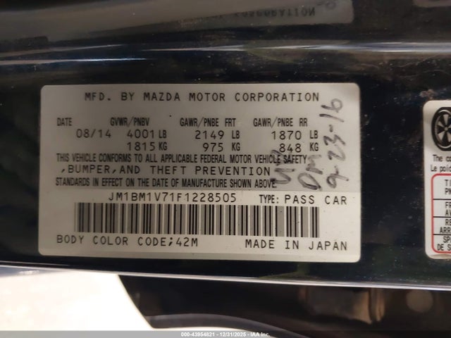JM1BM1V71F1228505 Mazda Mazda3 I Touring