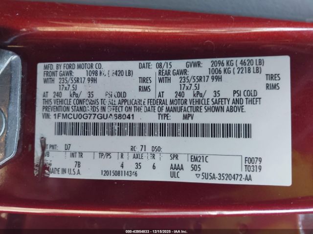 2016 FORD ESCAPE 1FMCU0G77GUA68041 Photo 8