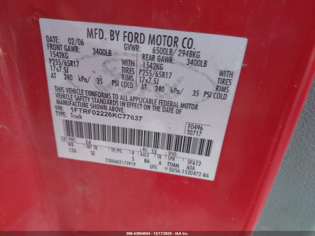 2006 FORD F-150 1FTRF02226KC77637 Photo 8