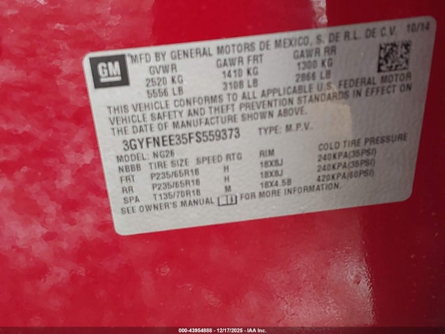 2015 CADILLAC SRX 3GYFNEE35FS559373 Photo 8