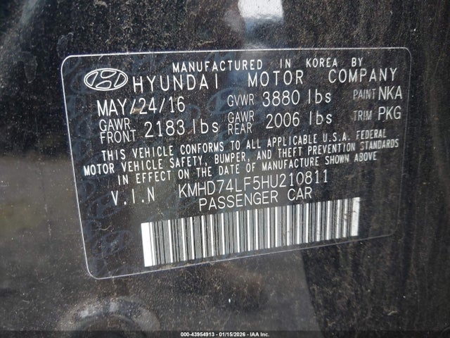 KMHD74LF5HU210811 Hyundai ELANTRA SE