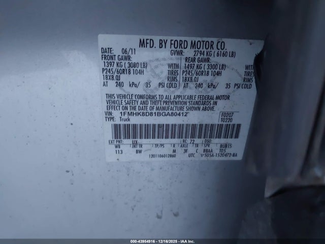 Aukcja sprzedaży 2011 Ford Explorer Xlt, vin: 1FMHK8D81BGA80412, numer aukcji: 43954916