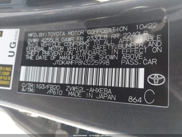 2022 TOYOTA PRIUS PRIME JTDKAMFP8N3225998 Photo 8