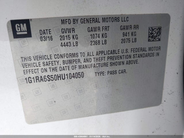 1G1RA6S50HU104050 Chevrolet VOLT LT