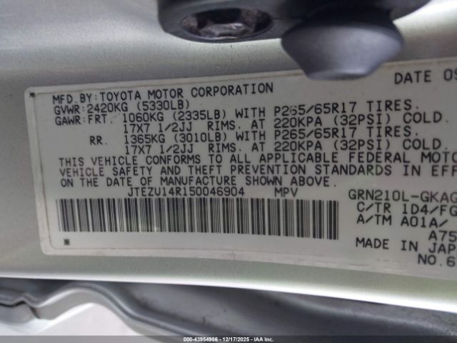 2005 TOYOTA 4RUNNER JTEZU14R150046904 Photo 8