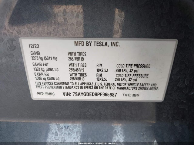 7SAYGDED9PF965987 Tesla Model Y Rwd