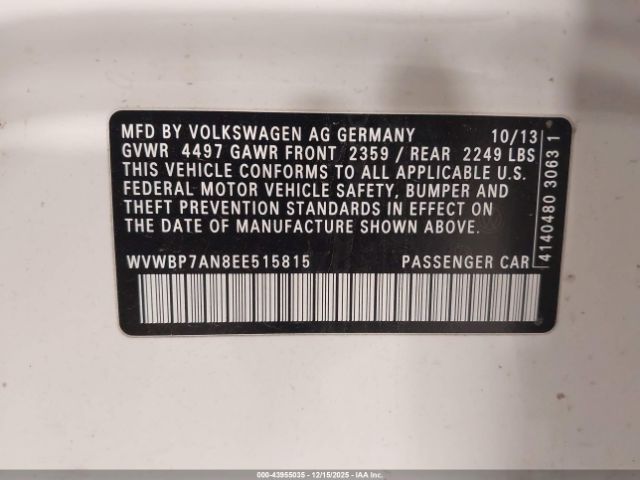 2014 VOLKSWAGEN CC WVWBP7AN8EE515815 Photo 8
