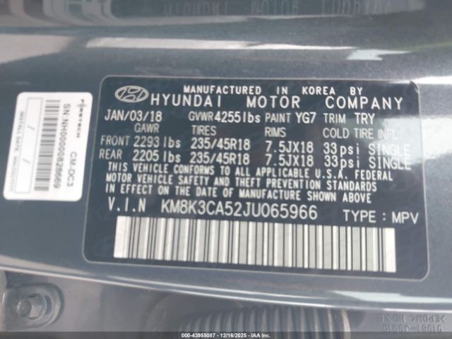 2018 HYUNDAI KONA KM8K3CA52JU065966 Photo 8