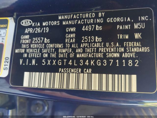 2019 KIA OPTIMA 5XXGT4L34KG371182 Photo 8