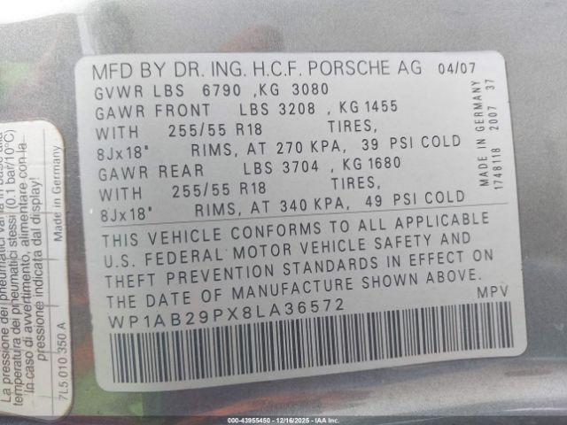 2008 PORSCHE CAYENNE WP1AB29PX8LA36572 Photo 8