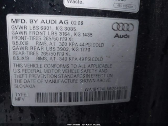 2008 AUDI Q7 WA1BY74L58D049983 Photo 8