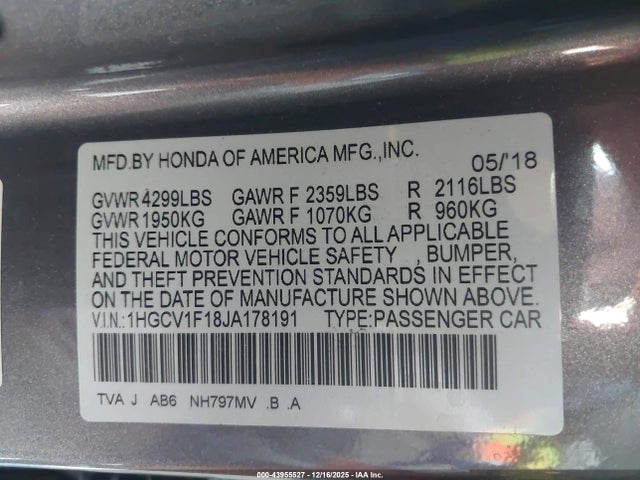 Honda ACCORD LX 2018 1HGCV1F18JA178191 Image 9
