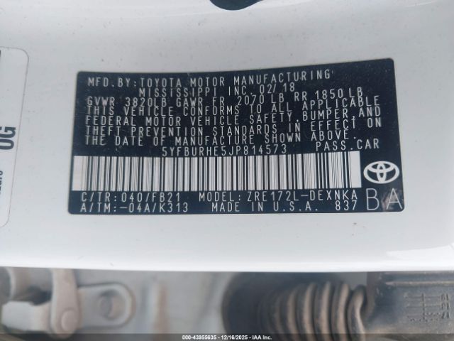 2018 TOYOTA COROLLA 5YFBURHE5JP814573 Photo 8