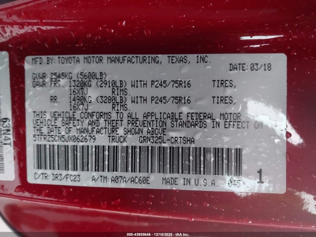 5TFRZ5CN5JX062679 Toyota Tacoma Sr5 V6