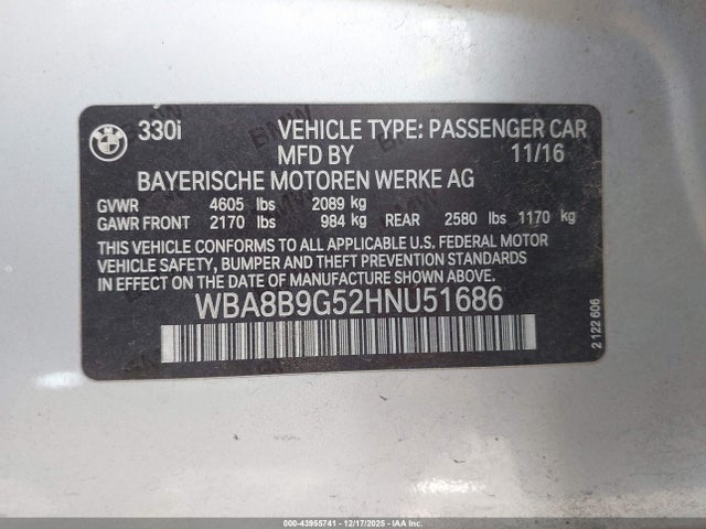 BMW 330I 2017 WBA8B9G52HNU51686 Image 9