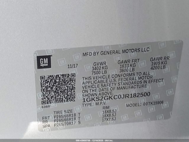 2018 GMC YUKON XL 1GKS2GKC0JR182500 Photo 8