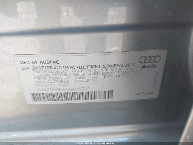 2005 AUDI A4 WAUDF68E65A426731 Photo 8