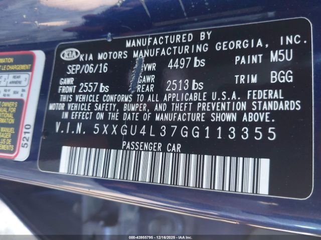 2016 KIA OPTIMA 5XXGU4L37GG113355 Photo 8