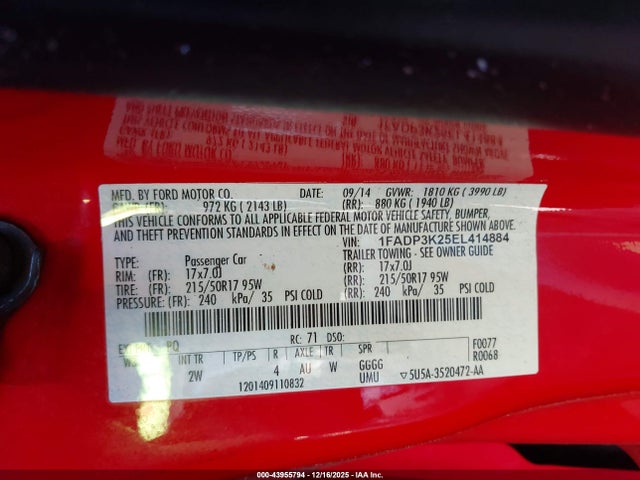 1FADP3K25EL414884 Ford FOCUS SE
