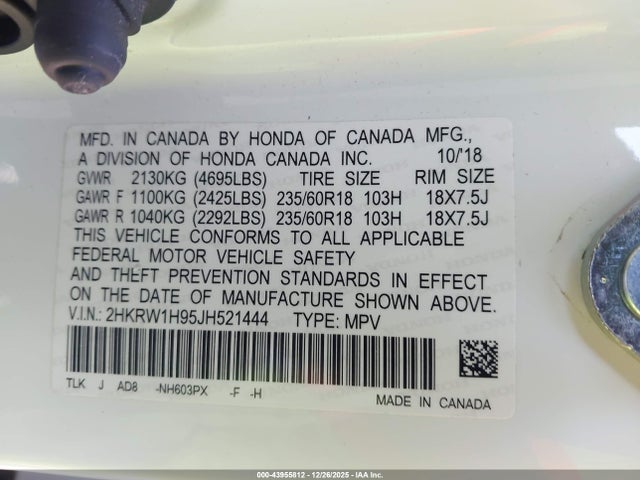 2HKRW1H95JH521444 Honda Cr-v Touring