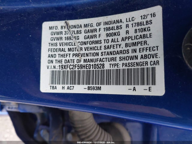 Honda Civic Lx 2017 19XFC2F59HE010528 Image 9