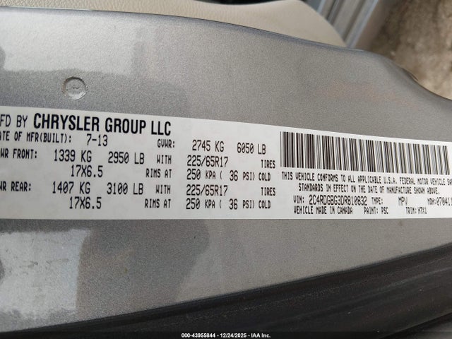 Aukcja sprzedaży 2013 Dodge Grand Caravan Se, vin: 2C4RDGBG3DR810832, numer aukcji: 43955844