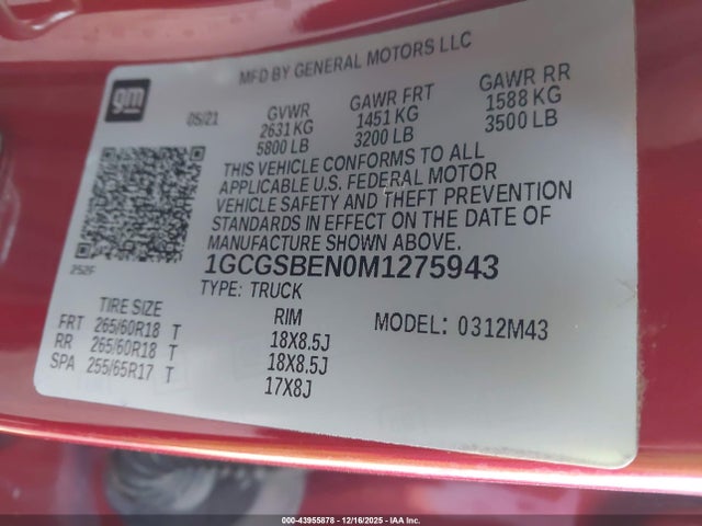 Chevrolet lgz - di, vvt, alum, var2, gen 2 2021 1GCGSBEN0M1275943 Image 9