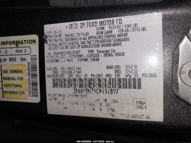 Ford FUSION SE 2016 3FA6P0H75GR151827 Image 9