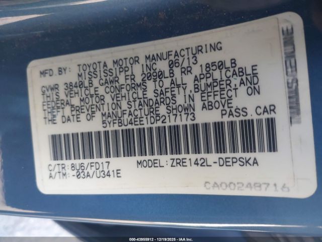 2013 TOYOTA COROLLA 5YFBU4EE1DP217173 Photo 8