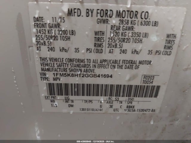 Ford Explorer Platinum 2016 1FM5K8HT2GGB41694 Image 9