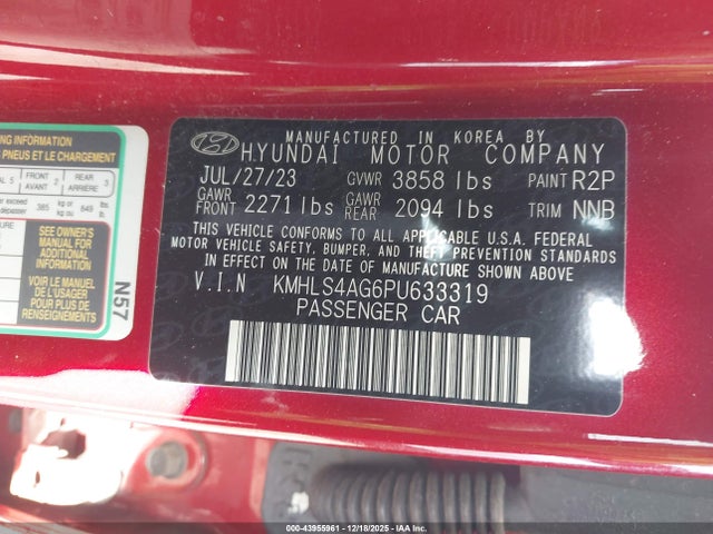 KMHLS4AG6PU633319 Hyundai ELANTRA SEL