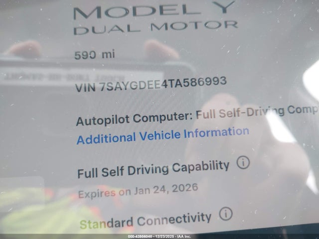 Продаж на аукціоні авто 2026 Tesla Model Y Long Range Launch Series/premium All-wheel Drive, vin: 7SAYGDEE4TA586993, номер лоту: 43956040