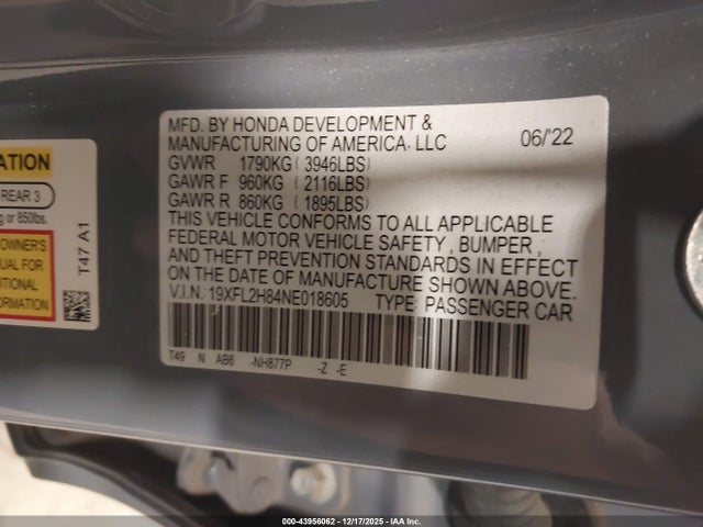 19XFL2H84NE018605 Honda Civic Sport